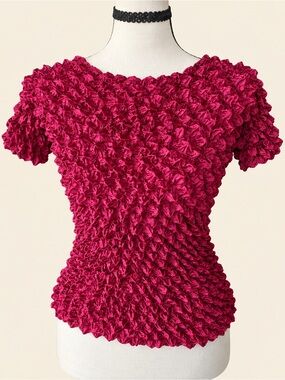 Y2K Burgundy Popcorn Retro Textured One Size Top